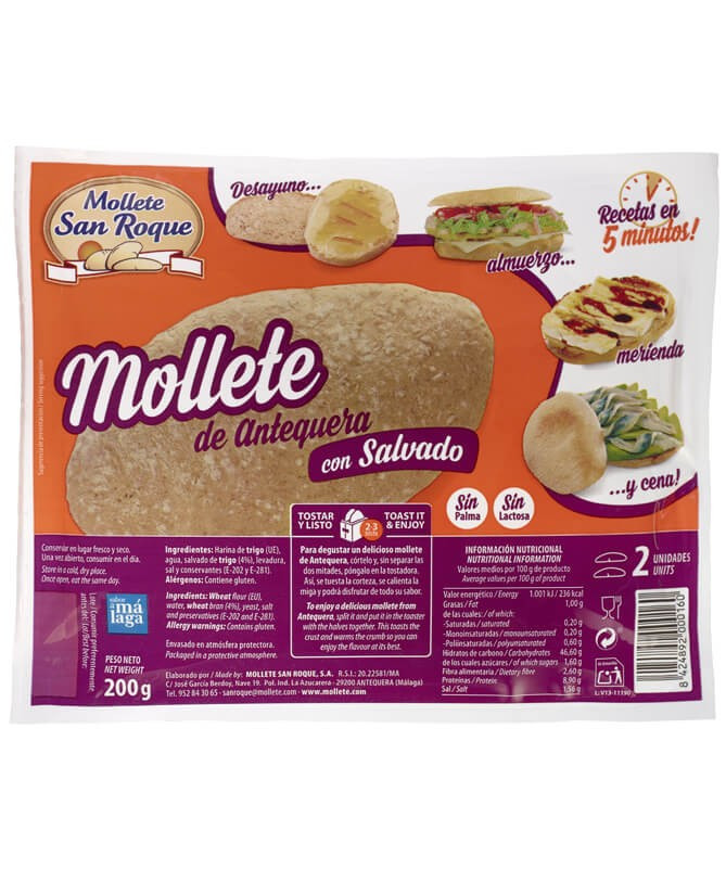 Molletes con salvado en atmósfera protectora